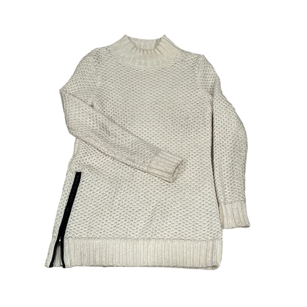 Banana Republic Cream Mock Neck Asymmetrical Zip Sweater Women's S KB112